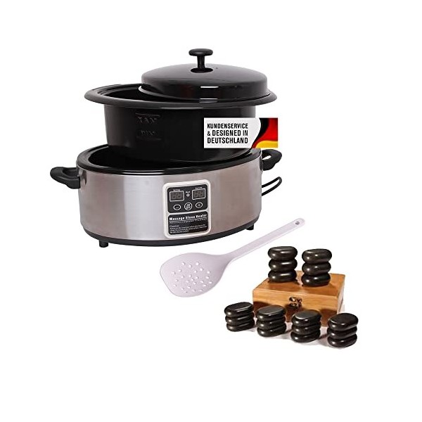 Hot Stone Set Petit appareil chauffant 5,5 litres et 18 pierres chaudes - Réchauffeur professionnel en acier inoxydable pour 