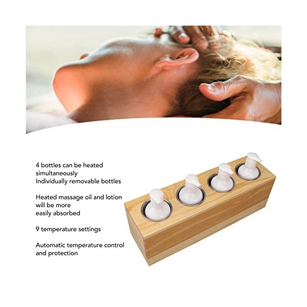 Chauffe-huile de Massage à 4 Bouteilles avec 9 Réglages de Température, Chauffe-lotion de Massage avec Minuterie Intégrée et 
