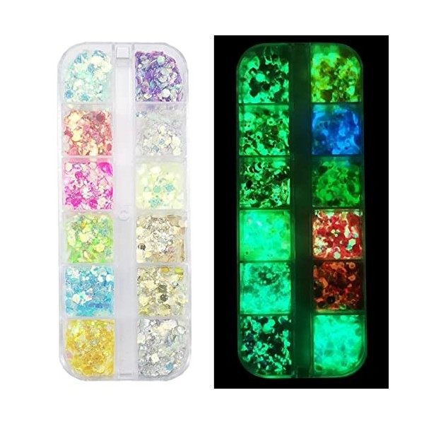 12 Couleurs Lumineuse Paillettes Paillettes à Ongles Holographiques Paillettes scintillantes colorées DIY Stickers Décoration