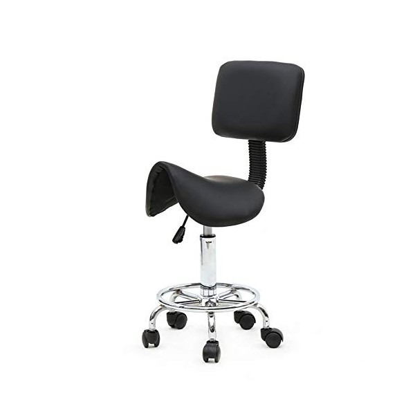 Tabouret Ergonomique à Roulettes, Tabouret de Massage Rotation à 360°Hauteur Réglable 51-65 cm, pour Salon de Massage, Bureau