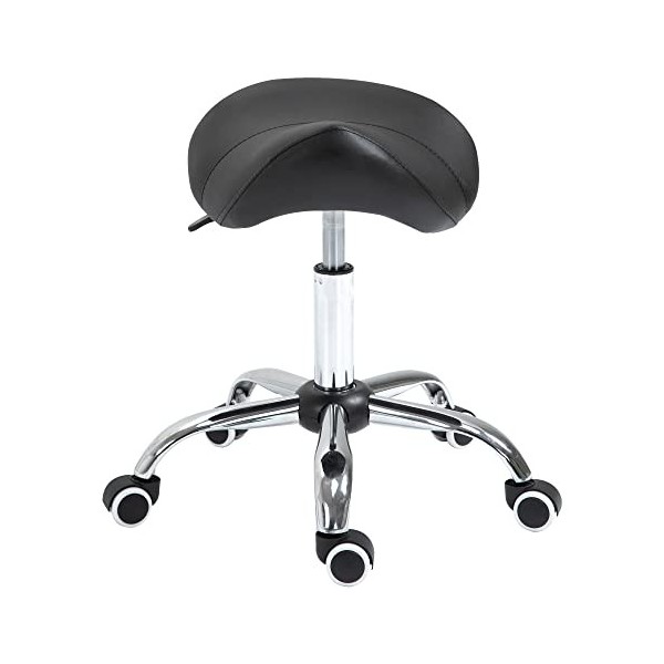 HOMCOM Tabouret de Massage Tabouret Selle Ergonomique pivotant 360° Hauteur réglable revêtement synthétique Noir chromé