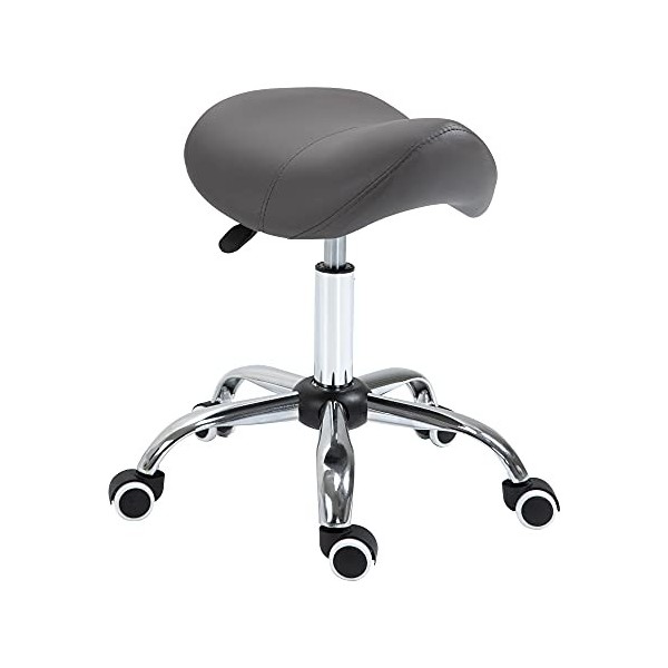 HOMCOM Tabouret de Massage Tabouret Selle Ergonomique pivotant 360° Hauteur réglable revêtement synthétique Noir chromé