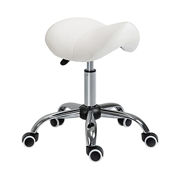 HOMCOM Tabouret de Massage Tabouret Selle Ergonomique pivotant 360° Hauteur réglable revêtement synthétique Noir chromé