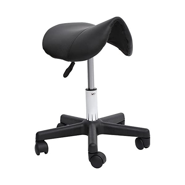 Tabouret de massage tabouret selle ergonomique pivotant 360° hauteur réglable revêtement synthétique noir