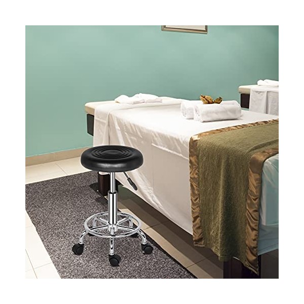 Bonnlo Tabouret à Roulettes, Tabouret de Massage, Rotation à 360° et Réglable en Hauteur de 47,5-61 cm pour Salon de Beauté, 