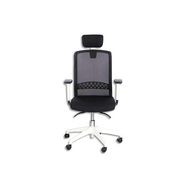 Fauteuil Scott Noir blanc dossier maille et assise tissu, contact synchrone, accoudoirs réglables fournis