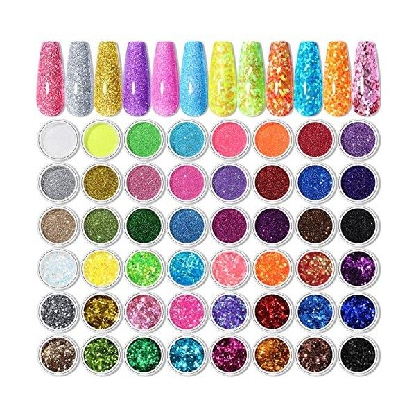 NICOLE DIARY 48 Couleurs Paillettes Ongles Set,De Paillette Fines et De Sequins Set Maquillage pour Festival Visage Corps Ong