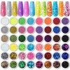 NICOLE DIARY 48 Couleurs Paillettes Ongles Set,De Paillette Fines et De Sequins Set Maquillage pour Festival Visage Corps Ong