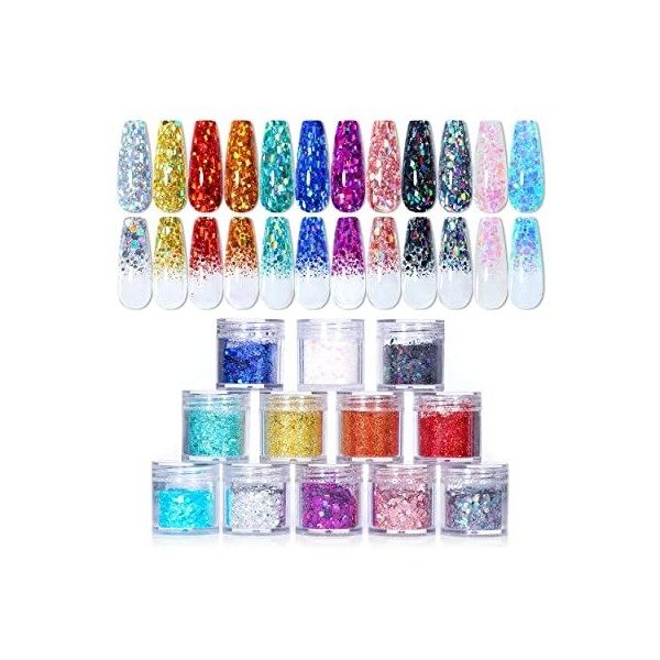 NICOLE DIARY 48 Couleurs Paillettes Ongles Set,De Paillette Fines et De Sequins Set Maquillage pour Festival Visage Corps Ong