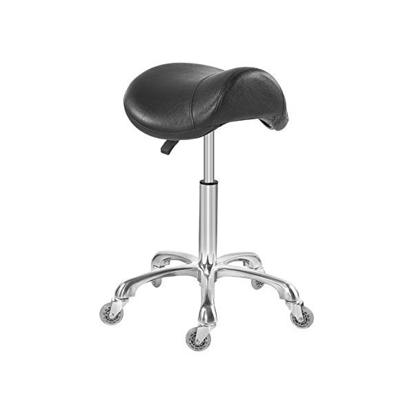 Antlu Tabouret à roulettes pour Clinique de Massage Spa Salon de Coupe Selle Tabouret à roulettes Hauteur réglable Noir 