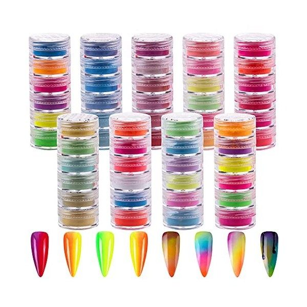 Duufin 54 Couleurs Pigment Poudre dOngle Fluorescent Colorée Poudre Irisé Pailleté Nacré Poudres Halo Haute Brillance pour N