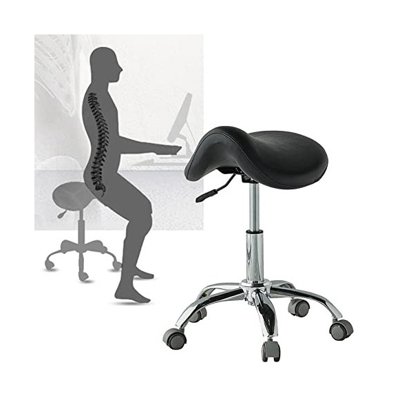 Tabouret Selle de Cheval Chaise Roulante Tabouret Selle avec Roue, Chaise de Selle de Dentiste de Clinique de Massage Blanc N