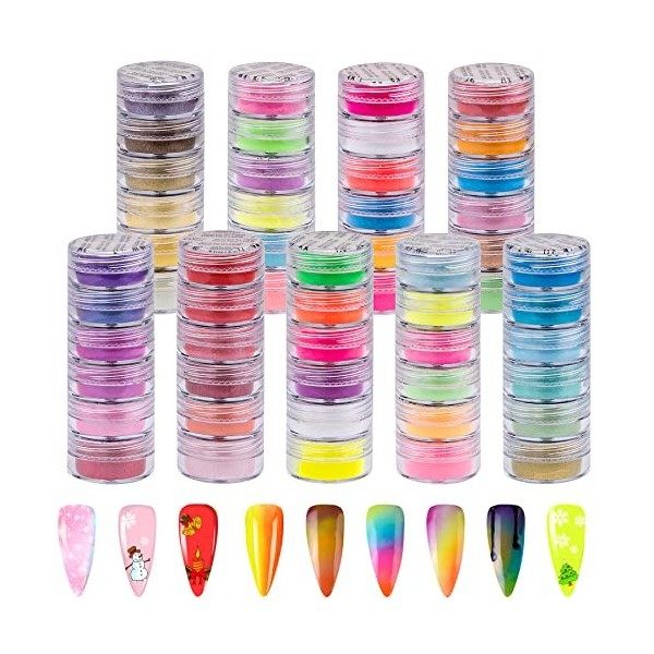 Duufin 54 Couleurs Pigment Poudre dOngle Fluorescent Colorée Poudre Irisé Pailleté Nacré Poudres Halo Haute Brillance pour N