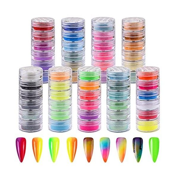 Duufin 54 Couleurs Pigment Poudre dOngle Fluorescent Colorée Poudre Irisé Pailleté Nacré Poudres Halo Haute Brillance pour N