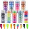 Duufin 54 Couleurs Pigment Poudre dOngle Fluorescent Colorée Poudre Irisé Pailleté Nacré Poudres Halo Haute Brillance pour N