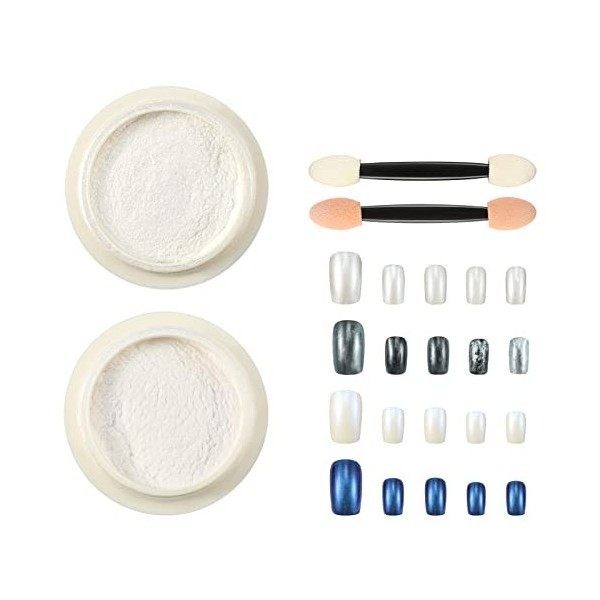 2pcs Poudre à Ongles Chrome, Poudre Ongles Sirène Nail Art Chrome avec Bâtonnets Éponges Poudre Ongle Effet Perle pour Ongles