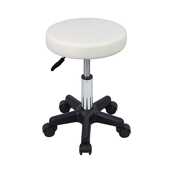 FURWOO Tabouret Roulant Rond Tabouret réglable en Hauteur avec Roues pour Massage Spa Salon Blanc 