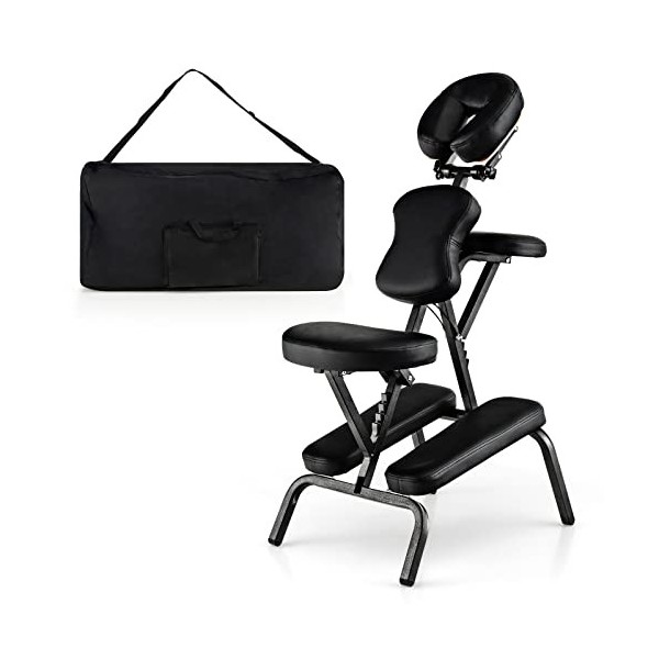 RELAX4LIFE Chaise de Massage Pliante Hauteur Réglable 110-120 CM, Chaise de Thérapie Portable Ergonomique avec Siège Rembourr