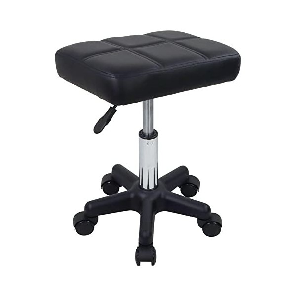 FURWOO Tabouret à Rouleaux rectangulaires avec Hauteur de Roue réglable Tabouret à Rouleaux pour Massage Spa Salon Noir