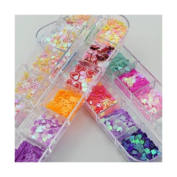 AddFavor Lot de 4 boîtes de paillettes holographiques pour ongles - Mélange de paillettes irisées en forme de cœur - Pour man