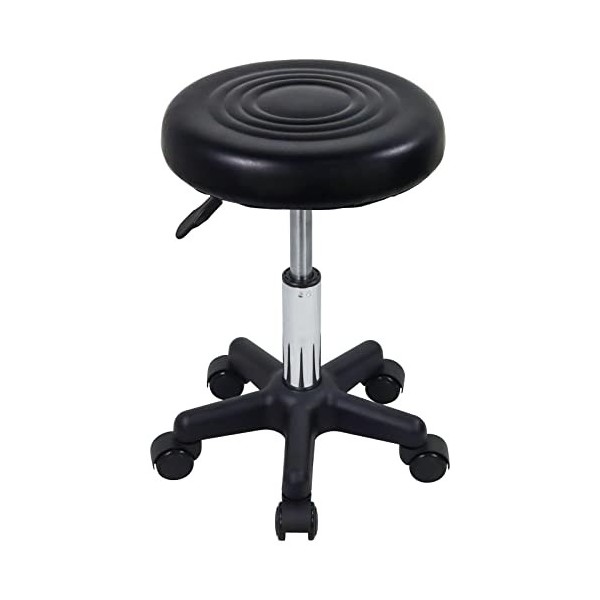 FURWOO Tabouret Rotatif Rond avec Roues PU Leahter Tabouret Roulant Hauteur réglable Spa Salon Massage Tabouret Noir