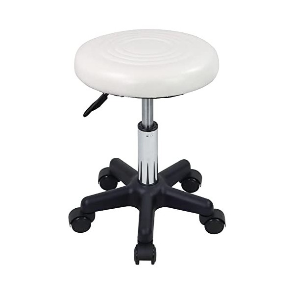 FURWOO Tabouret Rotatif Rond avec Roues PU Leahter Tabouret Roulant Hauteur réglable Spa Salon Massage Tabouret Noir