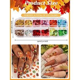 Kalolary 10 Boîtes Paillettes Holographiques à Ongle, 120 Couleurs Feuille d’Érable Automne Flocons 3D Nail Glitter Flocons P