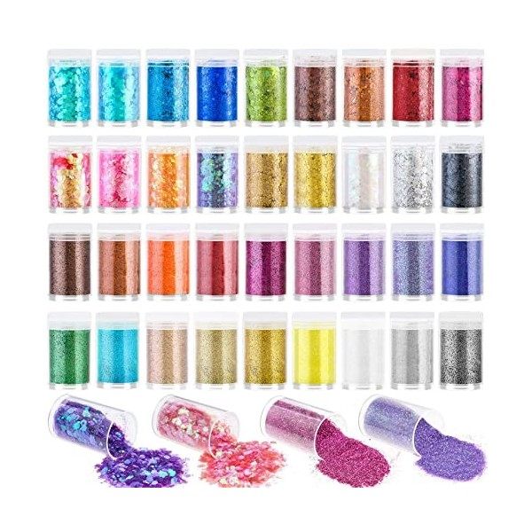 Audab Lot de 36 paillettes holographiques fines pour ongles, pour les cheveux, le maquillage, la slime, les gobelets en résin