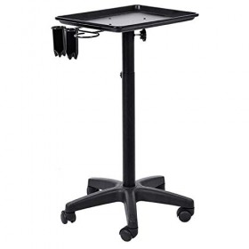 Chariot de Rangement en Aluminium à 5 Roues pour Les coiffeurs et esthéticiennes, Réglable en Hauteur - Noir