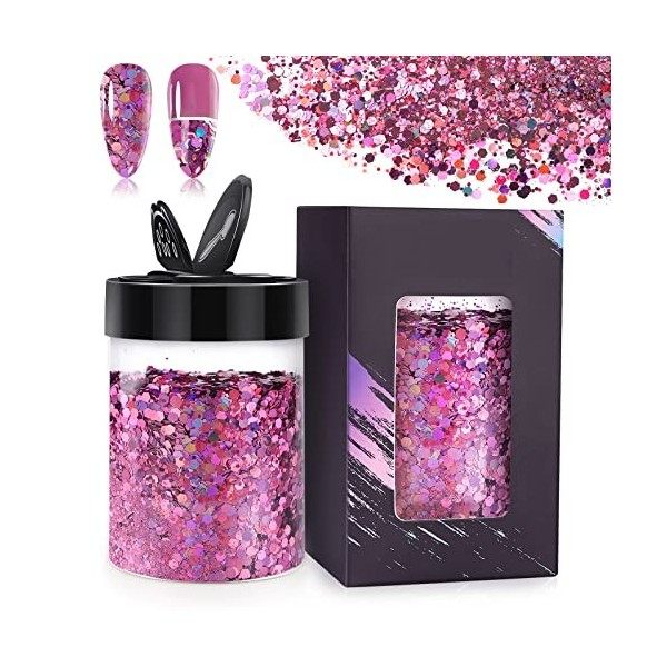 EBANKU 100g/3,5oz Paillettes Glitter Chunky, Holographiques Chunk Glitter Forme dhexagone Paillettes Ongles Nail Art Paillet