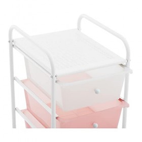 physa PHYSA RR-30 Chariot coiffure 4 tiroirs rose/blanc Table de service coiffure Chariot salle de bain