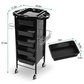 Greensen Chariot de coiffure multifonction 6 étages avec roulettes pour salon de coiffure et salon de coiffure Noir