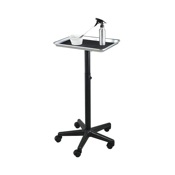 Chromium® PureSana Plateau mobile en aluminium pour salon de coiffure avec base en acier revêtu de poudre, réglable et à roul