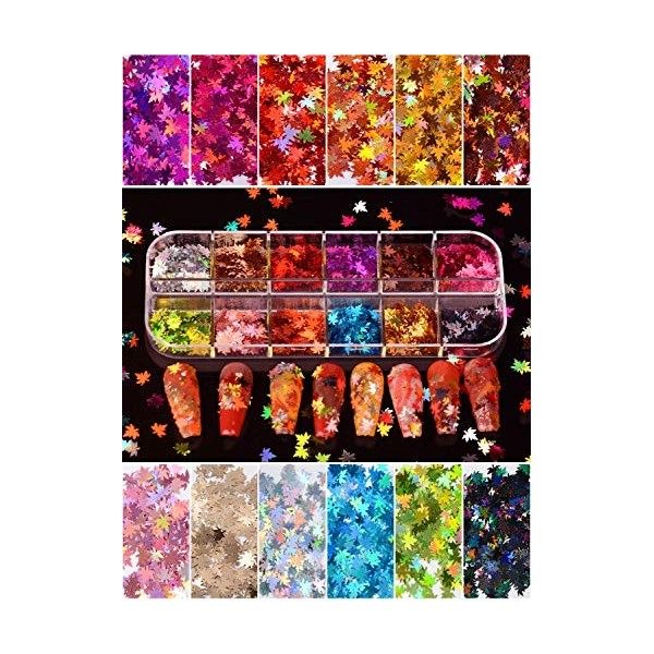 Warmfits Feuille dautomne à paillettes dérable pour Art dongle 24 couleurs holographique automne Art dongle grosses paill