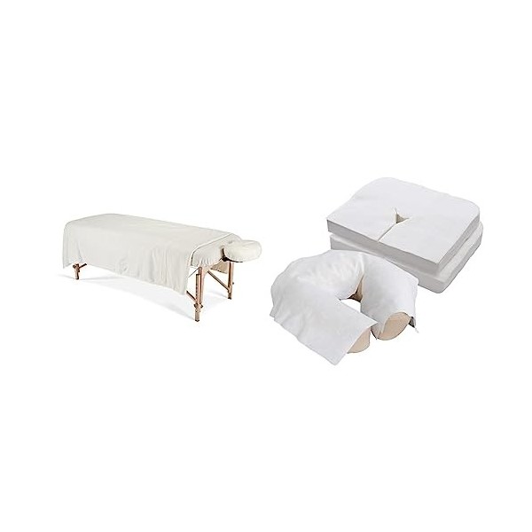 Earthlite Set de draps en Flanelle pour Table de Massage - Drap du Dessus, Drap-Housse et taie en Croissant & Protège-têtière