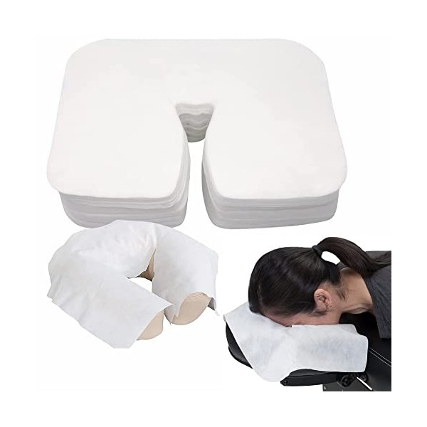 50Pcs Non Tissé Protege Têtière pour Table de Massage, Housses Dappui-tête Jetables Chiffons Pour Fente Nasale, Coussin Faci