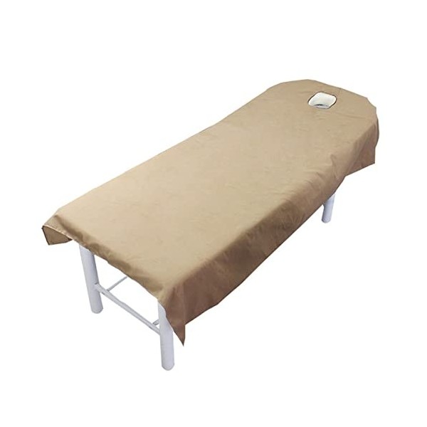 Frdun Drap de table de massage en lin uni avec trou pour le visage, housse de table de massage lavable élastique, housse de p