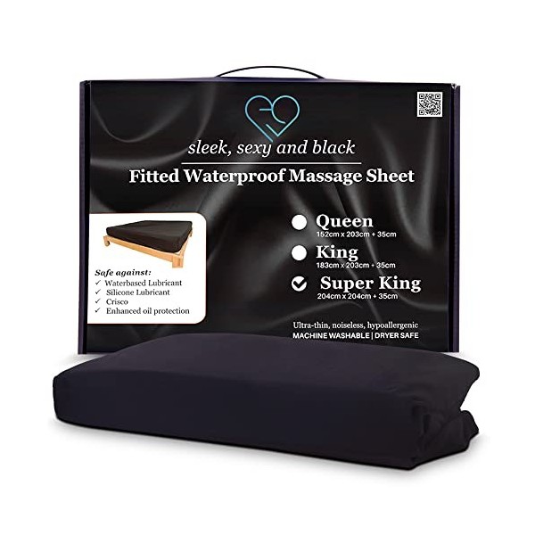 Drap-housse de massage imperméable noir super king size - Sans danger contre lhuile et le silicone - Hypoallergénique - 204 