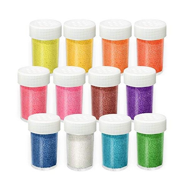 Aslanka Lot de 12 couleurs de poudre pailletée pailletée - Poudre pailletée colorée pour loisirs créatifs, décoration, cartes