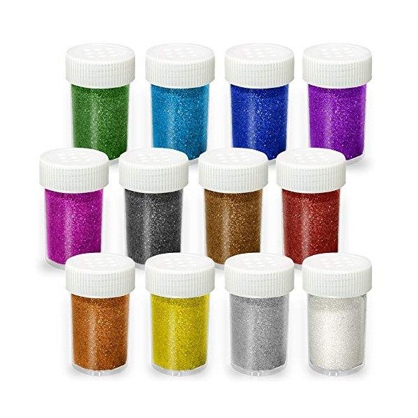 Aslanka Lot de 12 couleurs de poudre pailletée pailletée - Poudre pailletée colorée pour loisirs créatifs, décoration, cartes