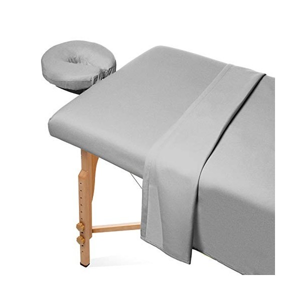 Saloniture Parure de lit 3 pièces en flanelle pour table de massage – Housse de lit pour le visage en coton doux – Comprend d