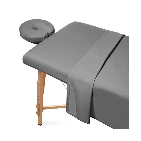 Saloniture Parure de lit 3 pièces en flanelle pour table de massage – Housse de lit pour le visage en coton doux – Comprend d