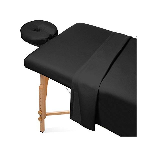 Saloniture Parure de lit 3 pièces en flanelle pour table de massage – Housse de lit pour le visage en coton doux – Comprend d