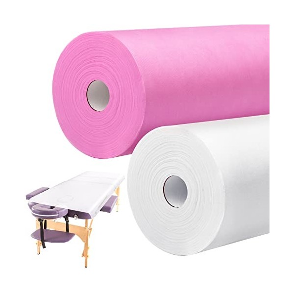 Lot de 2 rouleaux de draps de lit jetables non tissés - 61 x 180 cm - En papier non tissé - Imperméables - Respirantes - Pour