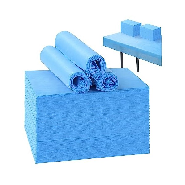 Lot de 50 draps de lit jetables 78,7 x 180,3 cm en tissu non tissé respirant pour massage, beauté, tatouages bleu 