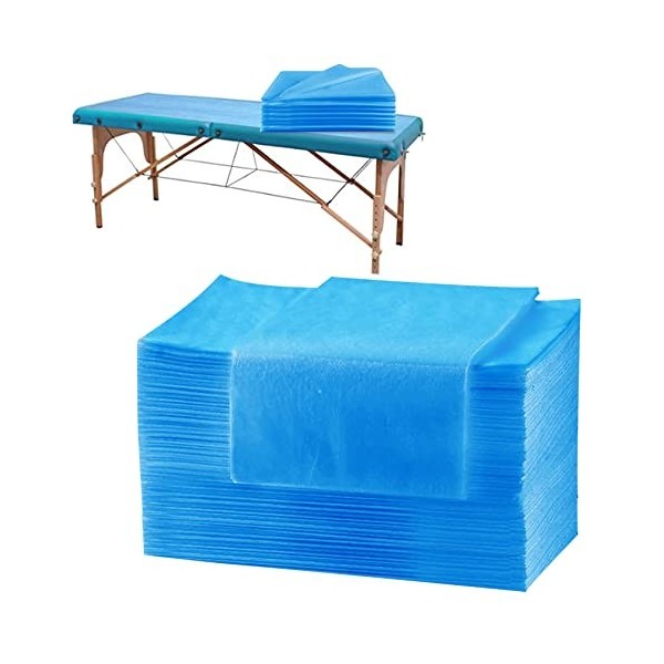 Lot de 100 draps jetables pour table de massage - Imperméable - En tissu non tissé - 80 x 190 cm - Bleu