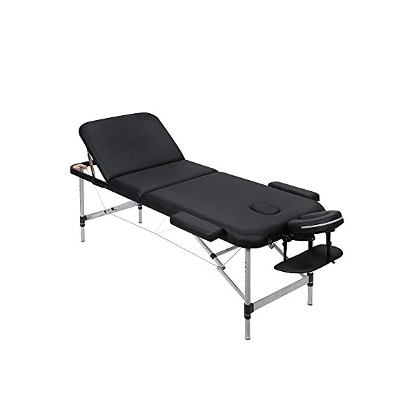 Table de Massage Pliante Aluminium Cosmetique Lit de Massage Portable, Housse de Transport, Noir, Dimensions : 185 x 60 cm MT