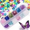 Kalolary Papillon Ongles Paillettes, 3D Laser Nail Art Sequins Mixed Color Glitter pour Festival Fête Visage Corps Cheveux On