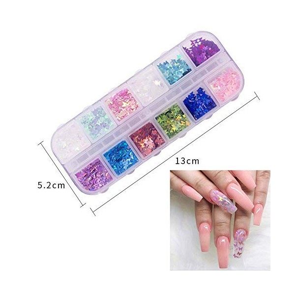 Kalolary Papillon Ongles Paillettes, 3D Laser Nail Art Sequins Mixed Color Glitter pour Festival Fête Visage Corps Cheveux On