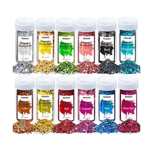 HEMOER Paillettes dopale jaunes, 100 g de paillettes chunky pour résine, visage, ongles, corps, artisanat, festival, fête d